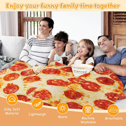 Lhedon Pizza Blanket for Teen Kids, 60 Inch Throw Blanket, Round Pepperoni Pizza Food Blanket, Funny Gifts for Boy Girl, Soft Flannel Blanket for ...