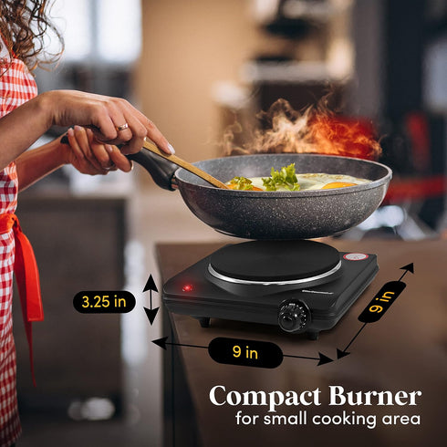 Elite Gourmet ESB-301BF Countertop Single Cast Iron Burner, 1000 Watts Electric Hot Plate, Temperature Controls, Power Indicator Lights, Easy to C...