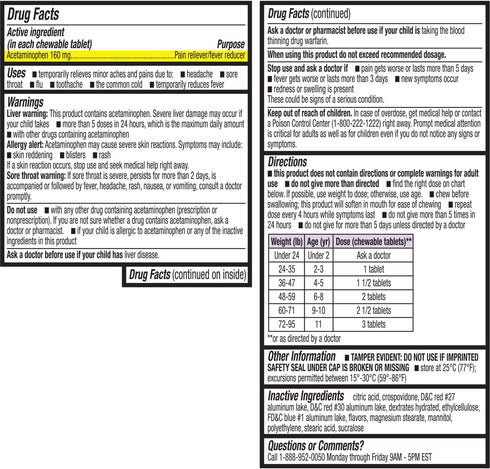 HealthA2Z® Children's Chewable Pain Relief | Acetaminophen 160mg | 60 Chewable Tablets | Grape Flavor Chewables | Aspirin & Ibuprofen Free...