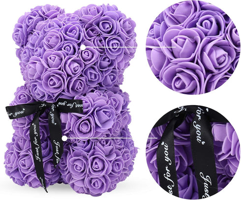 LINKLO Rose Bear Rose Teddy Bear -10 inch Artificial Rose Flower Bear, Gift for Wedding, Mothers Day and Anniversary, Including Transparent Gift B...