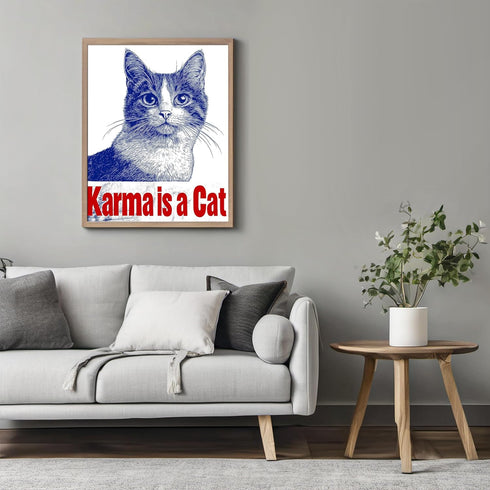 Posterizer 1 pcs-karma is a cat-retro design-funny poster for cat lovers-Comedy Art-Art for Animal Lovers-Living Room Bedroom Decor- unframed wall...