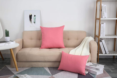 TangDepot Handmade Decorative Solid 100% Cotton Canvas Throw Pillow Covers/Cushion Covers, 45 Colors Available - (16"x16" 2 Pieces, Pink), 2 Count...