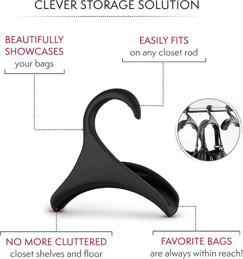Bag-a-Vie Purse Hanger for Closet - Handbag Organizer Hooks for Hanging Bags & Purses, Protecting Bag Shape & Organizing Space (1 Hanger, Black Pl...