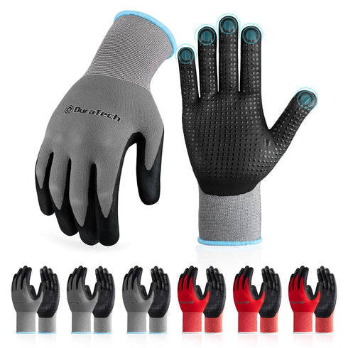 DURATECH Micro-Foam Nitrile Safety Work Gloves, 6 Pairs, Non-slip Dot Coated Gloves, with Touchscreen Capability, Ideal for General Purpose (Grey ...