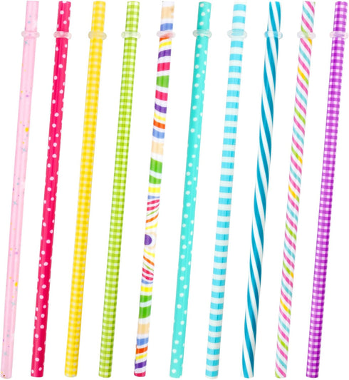 JANYUN 40 Pieces Reusable Straws BPA-Free 9" Colorful Printing Hard Platic Stripe Drinking Straw for Mason Jar Tumbler Family or Party Use Cleanin...