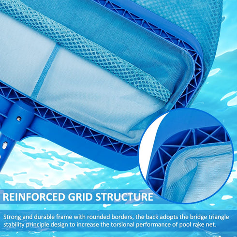 Swimming Pool Skimmer Net, Fine Mesh Pool Leaf Rake Net with Double-Layer Deep Bag, Reinforced Frame - Swimming Pool Nets for Cleaning Finest Debr...