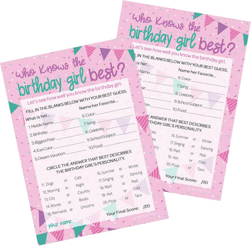 DISTINCTIVS Who Knows The Birthday Girl Best 5x7 Cards, 10 Count - Sleepover Games, How Well Do You Know The Birthday Girl...