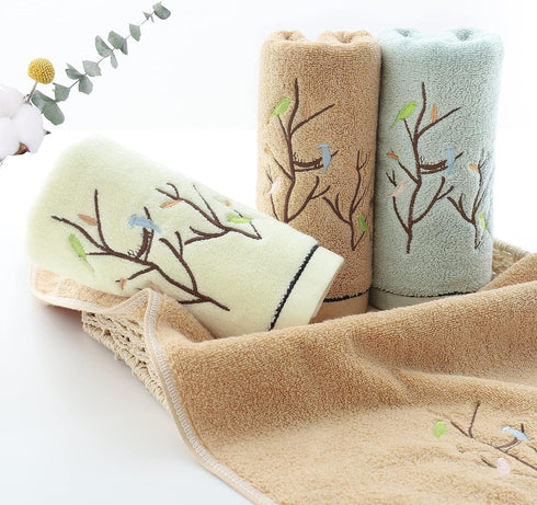 Pidada Hand Towels Set of 2 Embroidered Bird Tree Pattern 100% Cotton Absorbent Soft Decorative Towel for Bathroom (Aqua Green)...