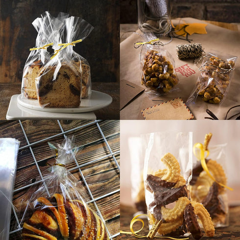 Augshy 300 Pcs 6x8" Treat Cello Bags for Lollipop with 300 Twist Ties, 1.4 Mils Thickness OPP Plastic Bags for Candy, Chocolate, Cookie Wrapping...
