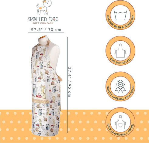 SPOTTED DOG GIFT COMPANY Apron for Women and Men, Kitchen Cooking Apron with Pocket, Cute Cats Themed Kitchenware, Cooking and Baking Gifts for Ca...