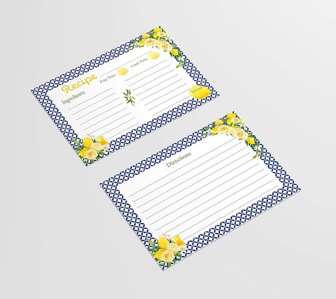 Recipe Cards, 4x6 Inches, 50 Fill-in-the-Blank Cards for Recipe Box (Mediterranean Lemon)...