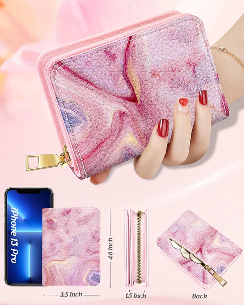 Bistup Credit Card Holder Wallet for Women Cute Leather Ladies Teen Girls Female Cardholder Wallets Accordion Purse Small Medium Aesthetic Print M...