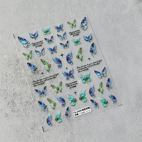 Butterfly Nail Art Stickers Decals 5D Embossed Engraved Nail Stickers Green Blue Butterfly Nail Art Desgin Decals for Acrylic Nails Decoration Sel...