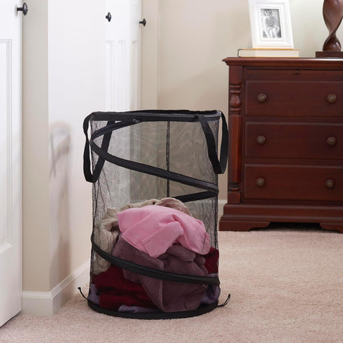 Household Essentials 2026 Pop-Up Collapsible Mesh Laundry Hamper | Black, 25" H...