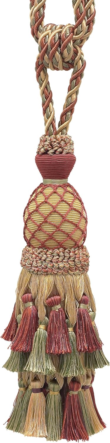 Lavish Large Curtain & Drapery, Hand Crafted Tassel Tiebacks, Tassel Length 11" (27.5cm), 34" Spread (86cm) (TBIL1) Cherry Grove Beige #4770 (Gold...
