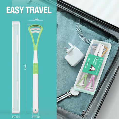 RONAVO Tongue Scraper, Disposable Tongue Cleaner, 2 in 1 BPA Free Tongue Brush, Brushing and Scraping for Oral Care Hygienic, with Travel Case, Fi...