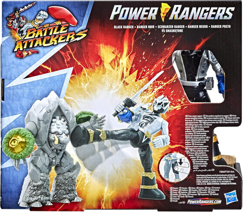 Power Rangers Dino Fury Battle Attackers 2-Pack Black Ranger vs. Smashstone Kicking Action Figure Toys, TV Inspired Accessory Ages 4 and Up...