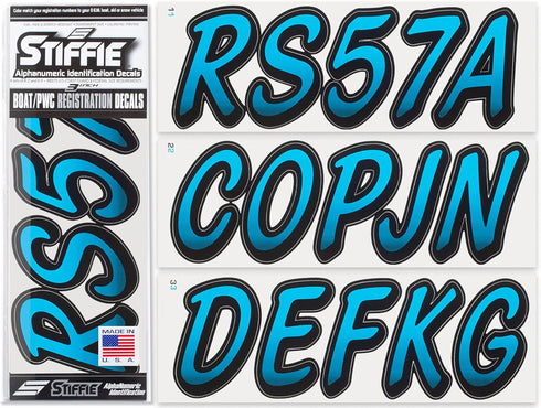 STIFFIE Whipline Sky Blue/Black 3" Boat & PWC Registration Decals • Numbers Letters Stickers...