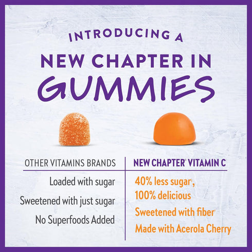 New Chapter Vitamin C+ Gummies – 40% Less Sugar§, Excellent Source of Vitamin C, TWO Daily Gummies for Immune Support with Acerola Cherry, Vegan, ...