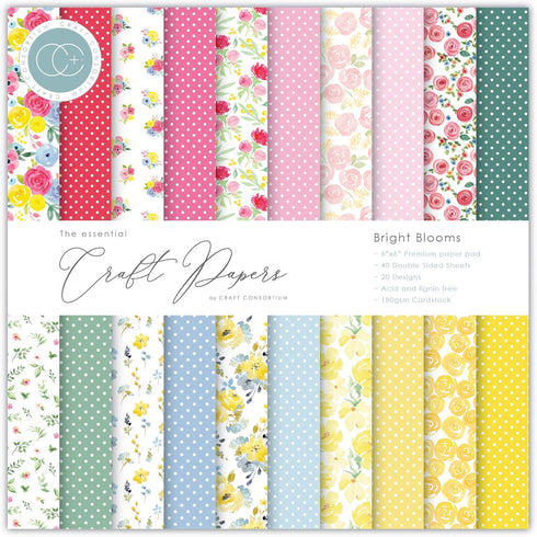 CRAFT CONSORTIUM LTD Craft Consortium Double-Sided Paper Pad 6"X6" 40/Pkg-Bright Blooms, 20 Designs, White...