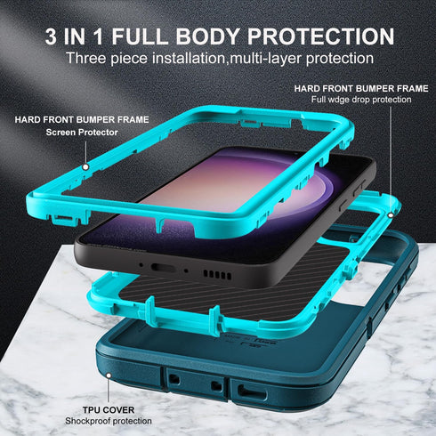for Samsung Galaxy S23 Case, Military Grade Shockproof/Drop Proof/Dust Proof Case with 2Pcs Self Healing Flexible TPU Screen Protector & Camera Le...