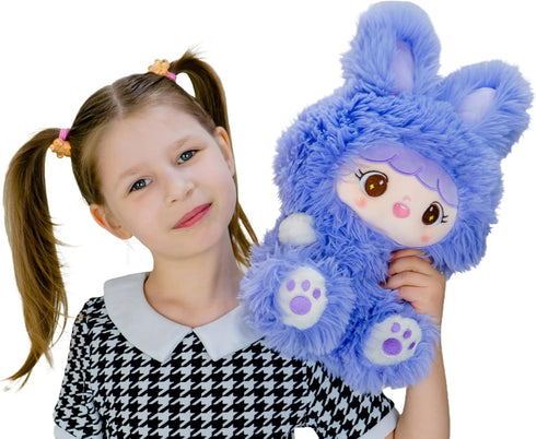 Teddy Bear Stuffed Bunny-14 Inches Plushies, Bunny Teddy Bear, and Cute Plushies, Kids Companion Stuffed Animal Bunny Facial Expression Purple Bun...