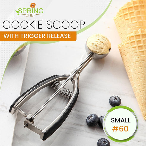 Spring Chef Small 1 Tablespoon Stainless Steel Cookie Scoop for Baking - Multifunctional #60 Cookie Dough Scoop with Trigger Release - Kitchen Sco...