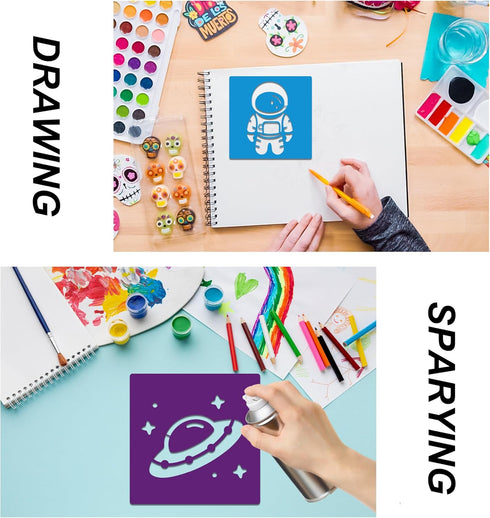 24 PCS Kids Stencils for Painting Sidewalk Chalk Stencils Boys Discovery Themed Stencils Kids Style Collection - 6 in...
