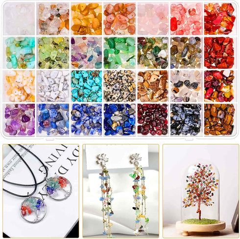 selizo Crystal Beads for Ring Making, 28 Colors Chips and Gemstone Beads, Ring Making Kit with Plastic Box for Jewelry, Bracelets, Earring Making ...