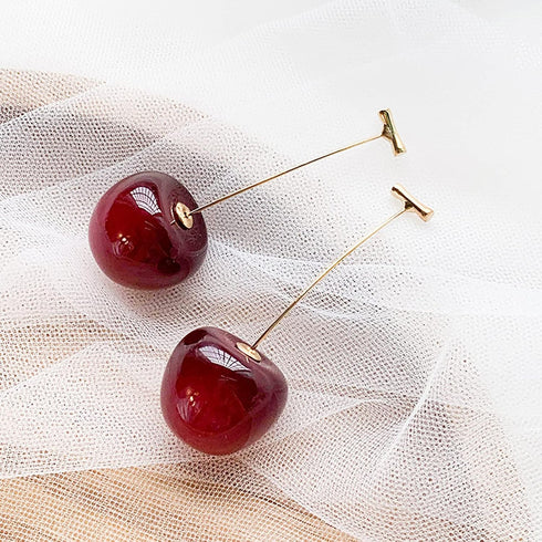 Cherry Earrings for Women 3D Red Crystal Simulation Cherry Drop Earrings Sweet and Lovely Light Weight Fruit Earrings Tassel Earrings Jewelry Gift...