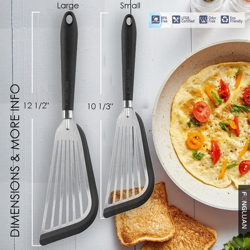 Stainless-Steel Slotted Flex Fish Turner, Set of 2, Kitchen Spatulas for Nonstick Cookware, Cooking Utensils for Flipping Eggs & Pancakes, Heat-Re...