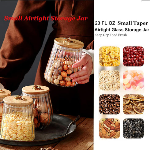 FANTESTICRYAN Glass Coffee Nuts Canister Airtight Storage Jar Petal Decorative Container with Bamboo Lid Metal Handle Easy to Grasp 700ml, 23 FL O...