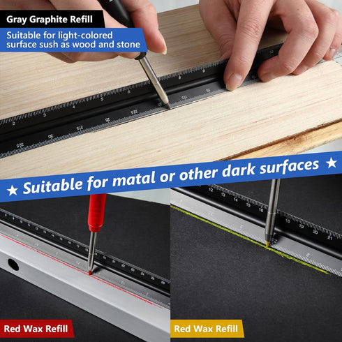 Hiboom 8 Pack Mechanical Carpenter Pencils Set with Center Punch, Carbide Scribe Tool, Solid Pencil Marker Tool with Built-in Sharpener, 21 Refill...