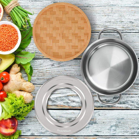 Bamboo Steamer Ring Adapter | Fits 8" to 13" Bamboo Steamer Basket | Stainless Steel Steaming Ring for Dumplings, Dim Sum, Veggies, and Cooking Es...