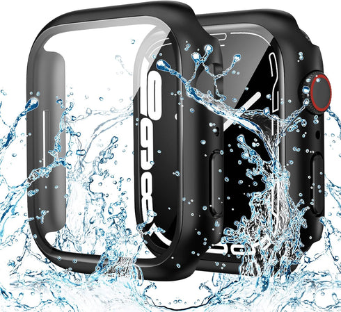 Goton Waterproof Case for Apple Watch Screen Protector 44mm SE (2nd Gen) Series 6 5 4, Tempered Glass Face Cover Accessories Compatible with iWatc...