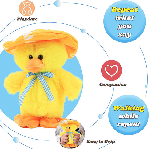 Hopearl Talking Singing Duck Toy Repeats What You Say Walking Duckling Electric Interactive Animated Toy Speaking Plush Buddy Gifts for Toddlers, ...