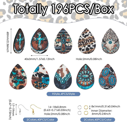 Craftdady Teardrop Wooden Earring Making Kit Western Charms Cow Turquoise Leopard Print Charms with Hooks Open Jump Rings Bohemian Earring for Wom...