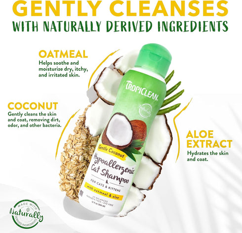 TropiClean Coconut Hypoallergenic Cat Shampoo | Gentle Kitten Shampoo for Sensitive Skin | Natural Shampoo Derived from Natural Ingredients | Made...