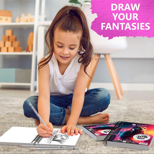 Artisto 5.5X8.5” Premium Sketch Book Set, Pack of 3 (300 Sheets), 68lb (100gsm), Spiral Bound, Acid-Free Drawing Paper, Perfect for Most Dry Media...