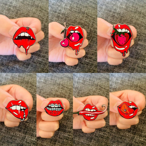 Red Lips Brooch Enamel Pins for Crafts Set Chili Tongue Women Girls - 7 Catching Souls - Pack of 7 pcs...