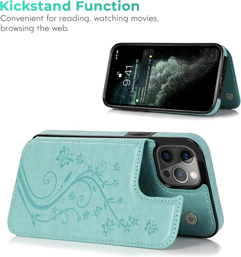 for iPhone 11 Pro Wallet Case, Premium Leather Phone Case Wallet for Women with Card Holders & Magnetic Lock, Embossed Butterfly Case for iPhone 1...