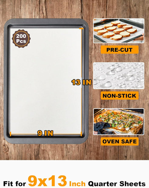 SMARTAKE 200 Pcs Parchment Paper Baking Sheets, 9x13 Inch Non-Stick Precut Baking Parchment, Suitable for Baking Grilling Air Fryer Steaming Bread...