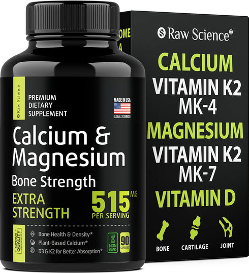 Calcium Magnesium Supplement, Bone Strength Supplements, ?alcium with Vitamin D & K2, Plant Based Calcium Pills for Women and Men, Magnesium + Cal...