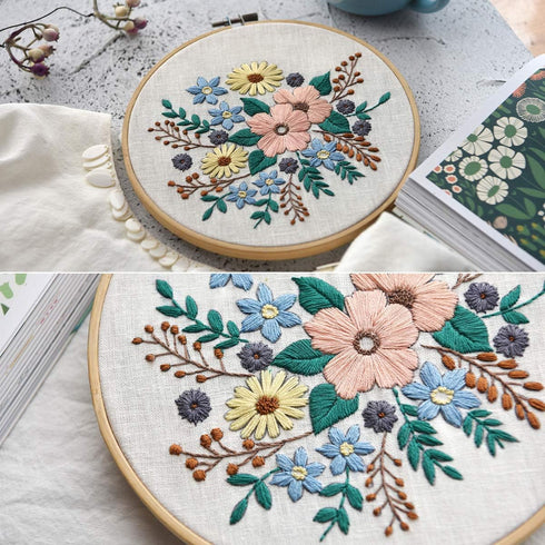 KISSBUTY Full Range of Embroidery Starter Kit with Pattern, Stamped Embroidery Kit Including Embroidery Cloth with Pattern, Bamboo Embroidery Hoop...