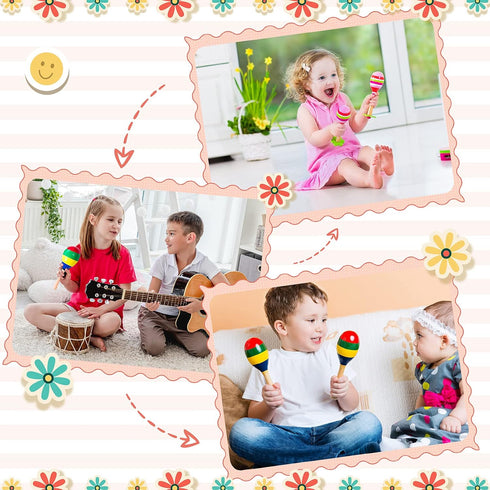 Leitee 6 Pcs DIY Mini Wooden Maracas Rattles Egg Shaker Kids Musical Party Favor Baby Shaker Sand Hammer Toy, Assorted Designs, Maracas for Kids, ...