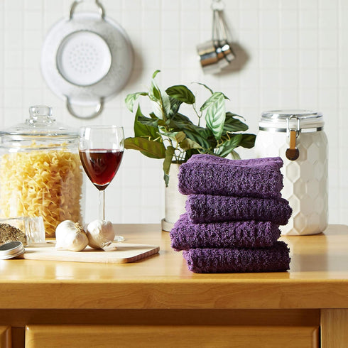 DII Basic Terry Collection Waffle Dishtowel Set, 15x26, Solid Eggplant, 4 Piece...