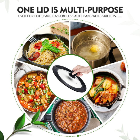 Universal Lid for Pots, Pans and Skillets, Pot Lid With Heat Resistant Silicone Rim and Tempered Glass,Fits 6.5", 7", 8" Diameter Pots and Pans...