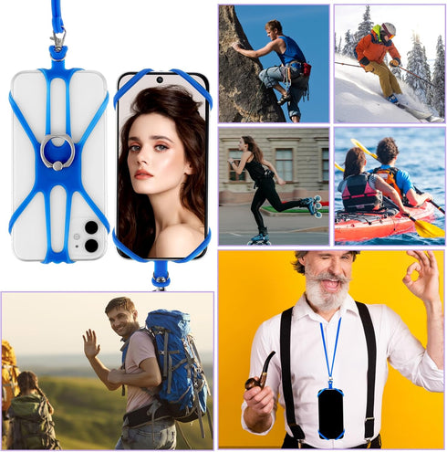 Universal Phone Lanyard, Cell Phone Lanyard Neck Strap 2 in-1 Phone Strap with Finger Ring Holder Compatible with Most Smartphones (Blue)......