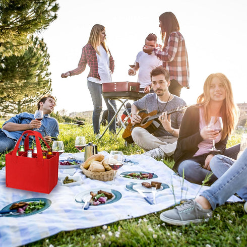 PATIKIL 6 Bottle Wine Carrier Tote Bag, Wine Bottle Carrying Bag with Divider Reusable Wine Storage Bag Felt Grocery Bags Portable Gift Bag, Grey...