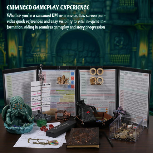CZYY DM Screen 4-Panel Cardboard Game Master Screen with Erasable & Clear Pockets, Gloomy Castle Artwork Game Master Shield Tool for Dungeon Maste...